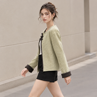 Manteau court élégant à col rond pour femme, style chinois avec boutons grenouille, vêtements d'hiver pour femme, personnalisable OEM/ODM