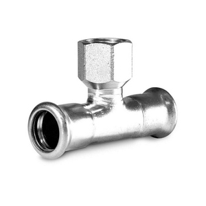 Raccordo a T con filettatura F per pressatura in acciaio al carbonio 1/2 X 18 X 18, componenti per sistemi HVAC - Product Image 1