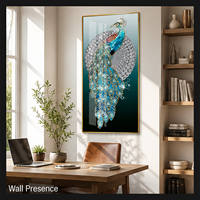 Impression sur toile de paon bleu, motif oiseau aux tons de bijoux, pour salon, entrée, hôtel, salon de réception et intérieurs élégants inspirés de la nature