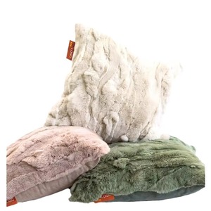 Zoned Heated Lumbar Pillow Khaki Faux Rabbit Fur Square <b>Cushion</b> With Heating Function Home Use - Product Image 5