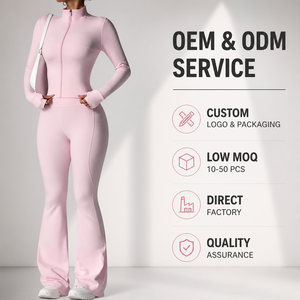 <b>Women</b> Premium Soft Pink Two Piece Yoga Set with Long Sleeve Zip Up <b>Jacket</b> Thumb Holes and High Waist Flared Bell Bottom Pants - Product Image 3