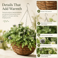Panier suspendu en paille tressée à la main, en forme de globe, écologique, durable, pour l'intérieur et l'extérieur, décoration rustique, jardinière pour plantes