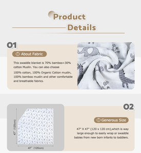新生児用セキュリティブランケット竹綿ソフト幼児用バスタオル2層モスリン赤ちゃん用おくるみブランケットカスタマイズ - Product Image 6