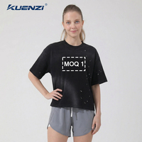 T-shirts pour femmes Kuenzi 100% coton 280GSM, poids lourd, doux, durables, blancs, délavés, effet éclaboussures d'encre, style hip-hop, streetwear