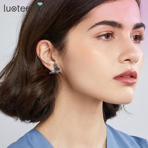 LUOTEEMI nuovi orecchini a farfalla farfalla nera elegante donna orecchini con zirconi cubici gioielli misteriosi di Brincos - Product Image 3
