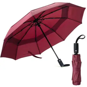 Rain Windproof Portable Red Umbrella Strong Windproof Pu Coated Handle Fold Custom Umbrella Printing