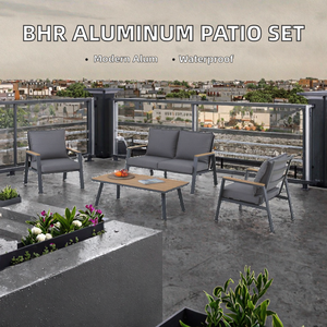 Conjunto de Sofás de Aluminio Modernos y Duraderos para Exteriores BHR - Muebles de Jardín y Patio Negros - Product Image 2