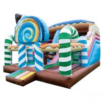 Structure gonflable combinée toboggan et aire de jeux pour enfants sur le thème du pain d'épices Candy Land, multicolore, en PVC de qualité commerciale