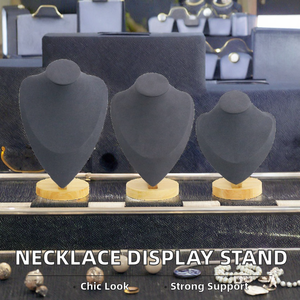 Présentoir buste de mannequin en velours gris foncé pour colliers, 3 tailles, base en bois, pour exposition de bijoux et pendentifs - Product Image 2