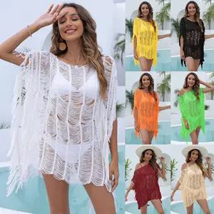 Hot Sale Women Crochet Beach Bikini Cover Up Hollow Out Tasels Summer Beachwear Cover Ups for Women