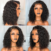Perruque courte bouclée en cheveux humains vierges brésiliens naturels, coupe pixie, boucles, perruque en dentelle HD, fermeture frontale pour femmes noires