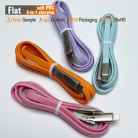 Câble USB Type-C 2-en-1 en cuivre pur et PVC souple, 1,2 m, OEM personnalisé, charge rapide PD 3A pour iOS, ordinateur, téléphone portable, appareil photo