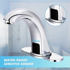 Grifo con Sensor automático sin contacto <span class=keywords><strong>para</strong></span> lavabo de baño, grifería con placa de cubierta de agujero, grifo de agua cromado manos libres con caja de Control - Product Image 4
