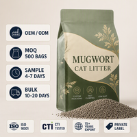 Arena para Gatos de Ajenjo Herbal Antibacteriana, Sin Polvo, Aglutinación Rápida, Marca Privada OEM, Venta al por Mayor para Tiendas de Mascotas y Minoristas