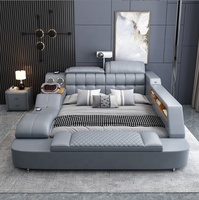 Lit double avec cadre en bois massif avec fonction de rangement sous le lit, lit double en bois avec tiroirs de rangement