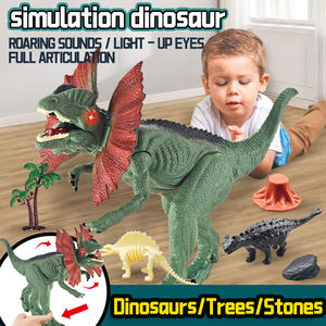Juguete con pilas electrónico de apariencia de dinosaurio realista verde con música y luces para niños - Product Image 2