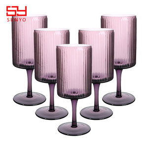SUNYO Ripple Colored Wine <strong>Glasses</strong> Ribbed Crystal Big Long Vintage Style Drinking Glassware Stemmed <strong>Glasses</strong> - Product Image 5