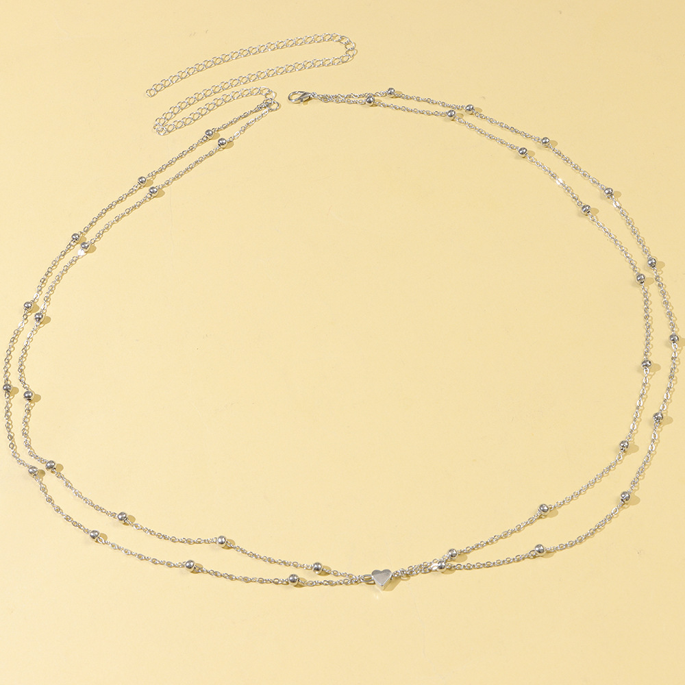 Cadena de cintura de doble capa con corazón plateado