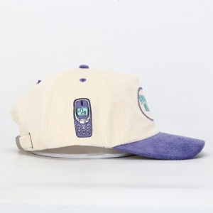 Casquette de baseball personnalisable à cinq panneaux en sergé et velours côtelé, non structurée, style Dad Hat, visière courbée, broderie bicolore, réglable, prix de gros - Product Image 4