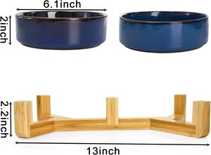 Gamelle surélevée personnalisée en céramique écologique en forme de patte pour chats et chiens, à alimentation lente, avec support en bois, capacité 450 ml - Product Image 2