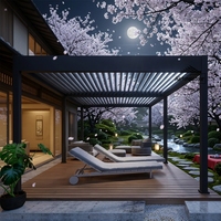 Pergola en aluminium à énergie solaire Sweet Home, toit rétractable motorisé à lamelles, éclairage LED, imperméable, nature, 3x3m