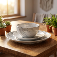 Service de table en porcelaine marbrée Boyou Shandong Cloud Glaze, gris et blanc, comprenant bol, assiette et tasse, style moderne et luxueux, très vendu pour la maison