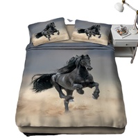 Parure de lit classique, impression numérique 3D, motifs animaux cheval, avec drap, housse de couette et taies d'oreillers