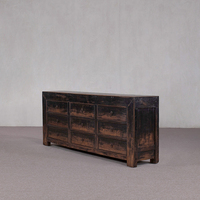 Armoire de salon en bois massif artisanale traditionnelle à 9 tiroirs, patine noire vieillie