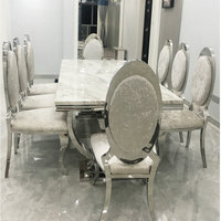 Table à manger de luxe Royal Nordic Light 4 6 8 places plateau en marbre dernier ensemble de tables à manger en acier inoxydable argenté pour la maison