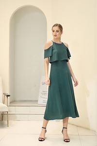 Vestido verde ancho <span class=keywords><strong>de</strong></span> manga corta con hombros descubiertos - Product Image 3