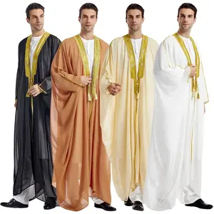 2024 Saudi Arabic Lebaran Muslim Jubba Thobe untuk pria gaun panjang Abaya Islam Ramadan Kimono jubah panjang Musulman Kaftan Dubai