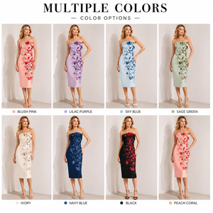 Robe fourreau sans bretelles personnalisée OEM, faible MOQ 100 pièces, en satin polyester pour soirées et cocktails, certifiée GOTS - Product Image 2