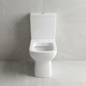 WC en porcelaine deux pièces avec cuvette carrée, siphon en P, chasse d'eau directe, abattant et réservoir, qualité export - Product Image 1
