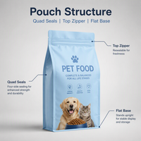 Sachet d'emballage alimentaire pour animaux de compagnie imprimé sur mesure, mat, avec fermeture éclair, barrière Mylar PE, pour aliments et friandises pour animaux