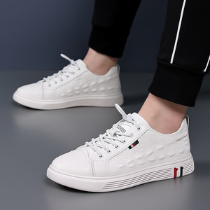 Chaussures décontractées pour hommes en cuir à motif crocodile, bout rond, lacets, semelle en caoutchouc, toutes saisons, chaussures de marche - Product Image 3