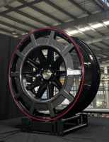 Jantes forgées 2 pièces noir brillant à rayons multiples avec incrustation en fibre de carbone et liseré rouge, 17-24 pouces pour Mercedes AMG