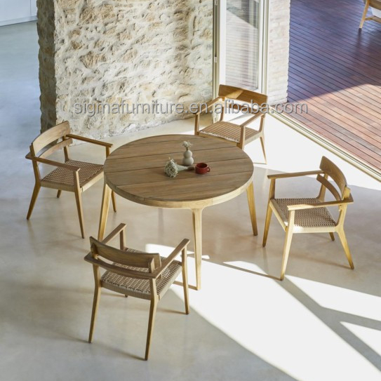 Modern Furniture Armchair Outdoor Use Solid Teak Wood Frame High End Dining Chair