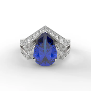 Imperial Vector Chevron <b>Statement</b> <b>Ring</b> in 925 Sterling Silver with 18K White Gold Plating and Pear Shaped Centre Stone - Product Image 5