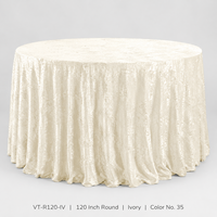 Nappe ronde en velours écrasé ivoire 120 pouces 220 GSM avec bord surjeté pour décoration de table de mariage