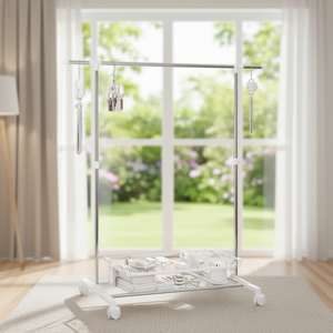 Porte-vêtements télescopique à poteau unique, blanc, accessoires inclus, capacité de charge 15 kg, avec étagère de rangement, pour usage intérieur - Product Image 3