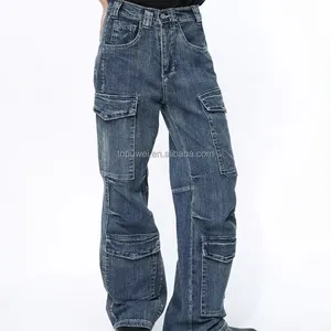 Wholesale Men'S Jeans Retro Loose Premium Design 3 Dimensional Multi Pocket Work Jeans Pants For Men
