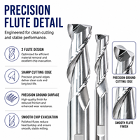 2 Mata Bor Karbida Flute untuk Mesin CNC, Pemotong untuk Aluminium, Kayu, Akrilik, dan Material Lunak