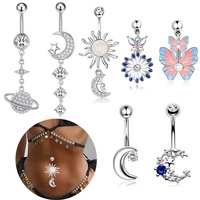 Anneau de nombril en acier chirurgical couleur argent lune papillon étoile coeur pour femmes nombril Piercing bijoux de corps vente en gros
