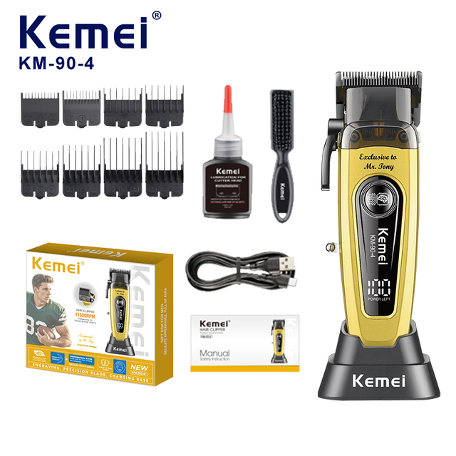 Kemei KM-90-4 DLC Blade Fastest Motor Hair-dressor Cutting Tool Brand Dual Charge with Dock Professional Hair Trimmer Clippers