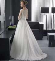 NDB11021 Nouvelle Robe de Mariée Longue en Chiffon avec Traîne, Manches Longues en Dentelle Française, pour Demoiselle d'honneur et Femme