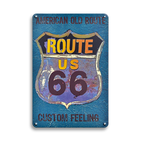 Placas Metálicas Vintage de la Ruta 66 al por Mayor, Letreros Retro de Metal para Garaje, Decoración de Pared para Cuarto de Hombre