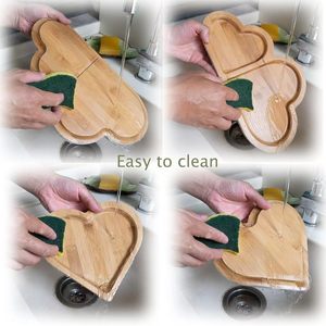 Plateau de service en bois en forme de cœur, bois massif, pour collations et fruits secs, usage hôtelier et café - Product Image 4