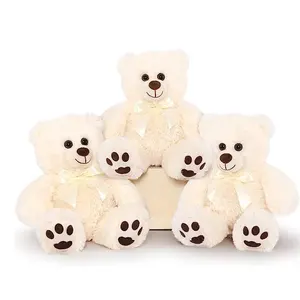 Hot sell Valentine gift cream smile stuffed bear gift for girls custom brand embroidery paws teddy bear stuffed