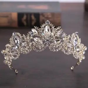 2022 barroco elegante coroa de noiva, ouro claro diamante cristal tiara para casamento acessórios para cabelo de noiva