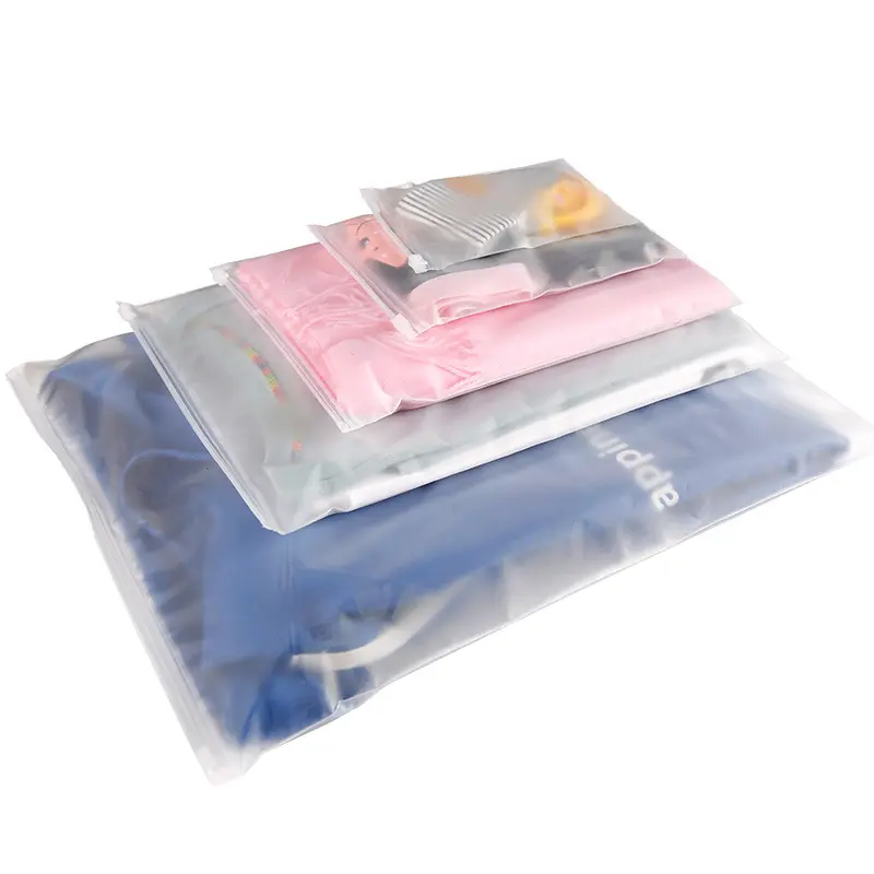 In Stock Custom logo Frosted Plastic bag Clothes Zip Lock Self Sealing Bag Clothing Packaging Frosted Zipper Bags printed logo